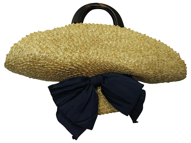 Eugenia Kim Flavia Bow Hat Bag aus braunem Stroh  ref.570616