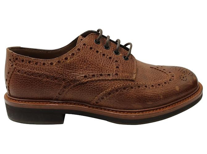 Sapatos com pontas de asa de seixos Brunello Cucinelli em couro marrom  ref.570618