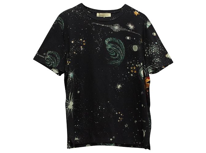 Camiseta de punto de algodón negro con estampado Cosmo de Valentino