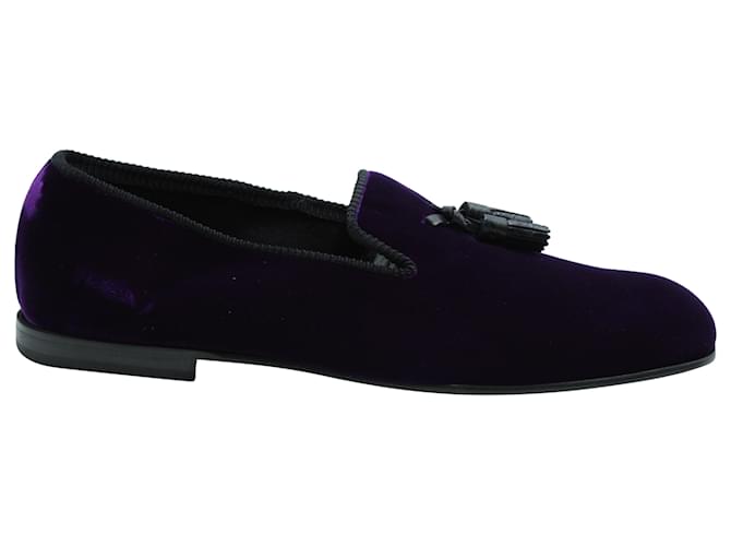 Tom Ford William Tasseled Leather-Trimmed Loafers in Violet Velvet  Purple  ref.570636