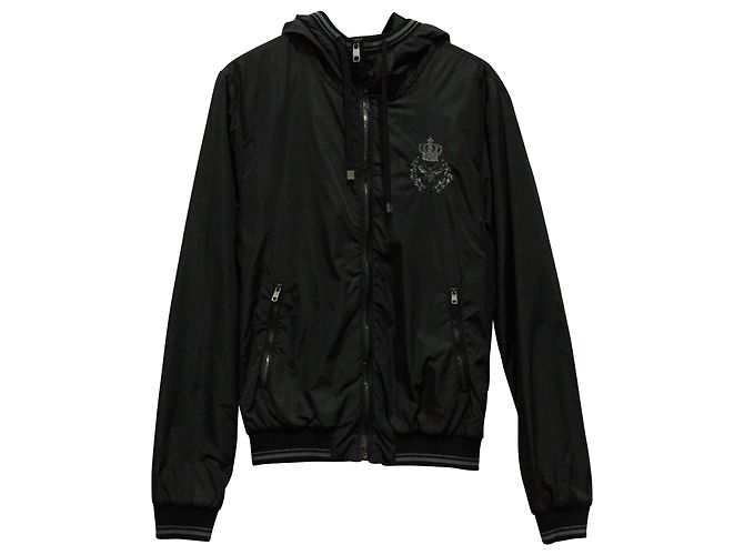 Jaqueta Bomber com capuz Dolce & Gabbana em poliamida preta Preto
