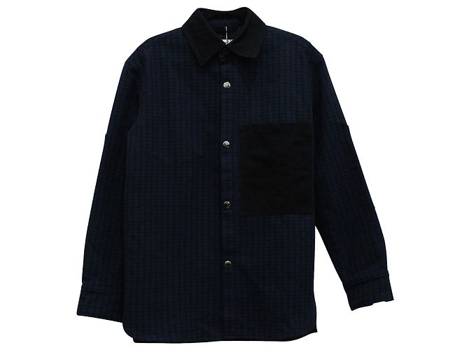 Autre Marque Acne Studios Checkered Print Button Down Shirt in Navy Blue Wool