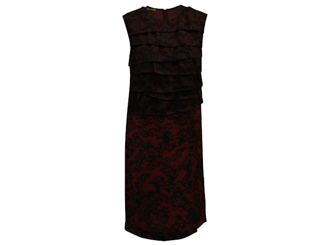 Dries Van Noten Tiered Ruffles with Swirling Print Shift Dress in Red Viscose Polyester  ref.570656
