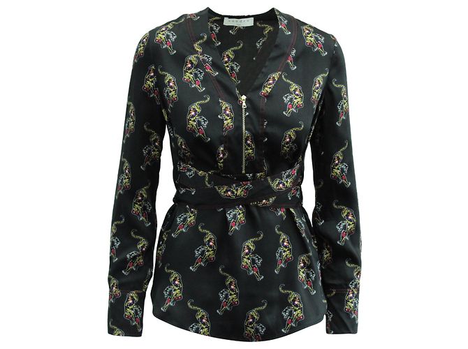 Camicetta Sandro Paris Aya upperr Print in poliestere stampato nero