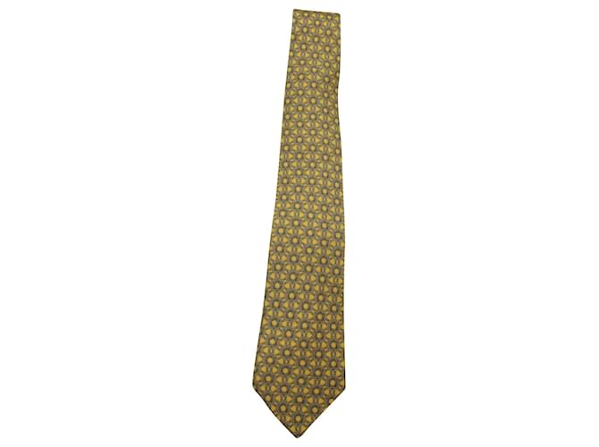 Hermès Hermes bedruckte Krawatte aus gelber Seide  ref.570695