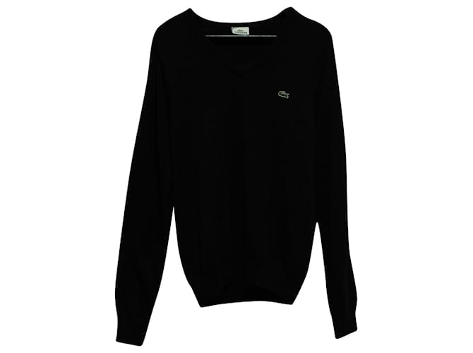 Suéter con cuello de pico y logotipo de Lacoste en lana negra Negro  ref.570696