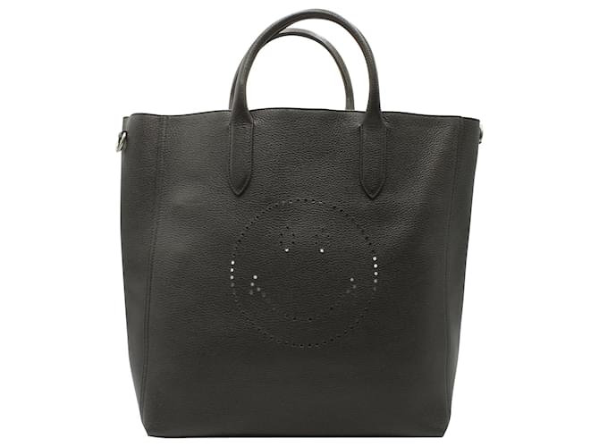 Anya Hindmarch Perforated Smiley Face Tote Bag in Black Leather  ref.570717