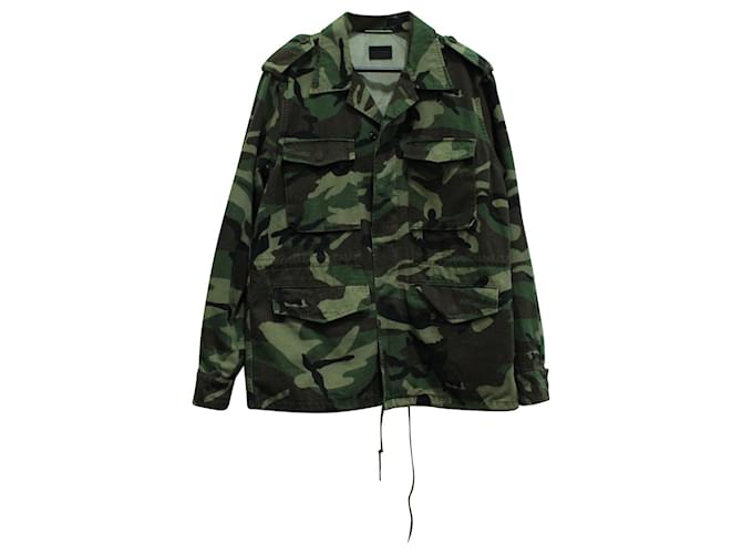 Parka Saint Laurent camouflage avec écusson brodé Love en coton vert  ref.570722