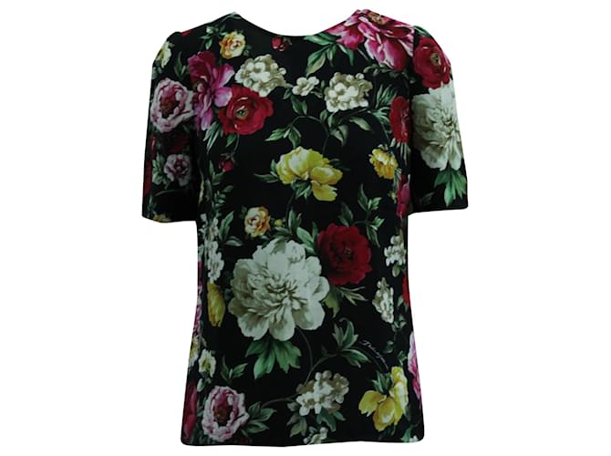 Dolce & Gabbana Top mit Blumendruck aus schwarzer Viskose Zellulosefaser  ref.570726
