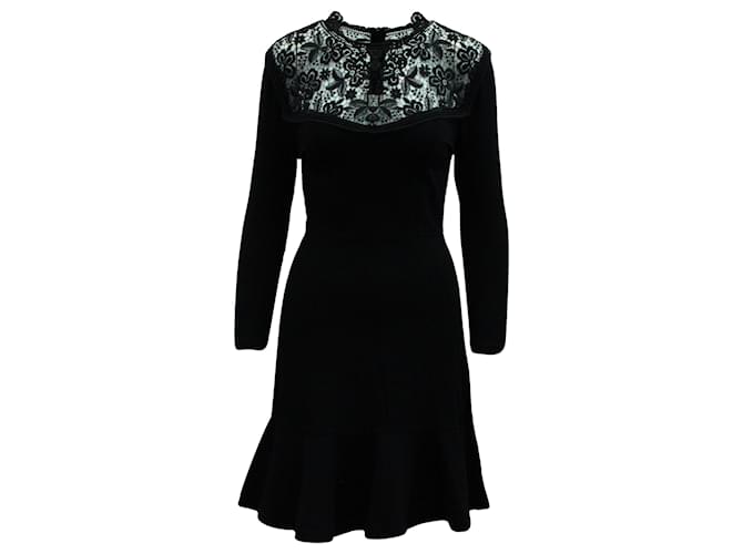 Erdem Short Dress With Lace Panel in Black Viscose Polyester  ref.570729