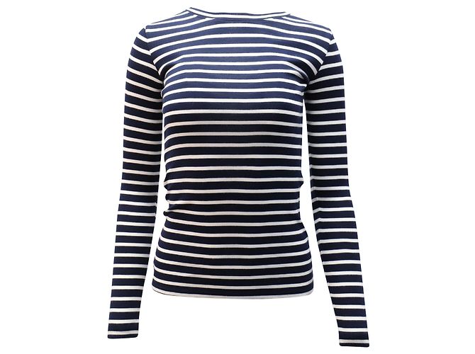 T-shirt manches longues rayé Vince en coton bleu marine
