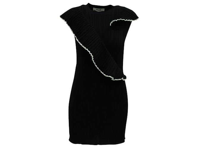 MSGM Strick-Minikleid mit Rüschen aus schwarzer Wolle  ref.570736