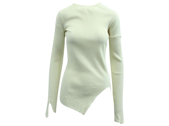 Helmut Lang Twisted Rib Asymetric Sweater in White Paper Yarn Fibre de cellulose Blanc Écru  ref.570756