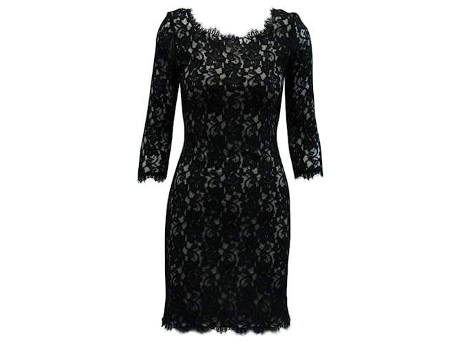 Diane Von Furstenberg Lace Long Sleeves Dress in Black Rayon   Cellulose fibre  ref.570757
