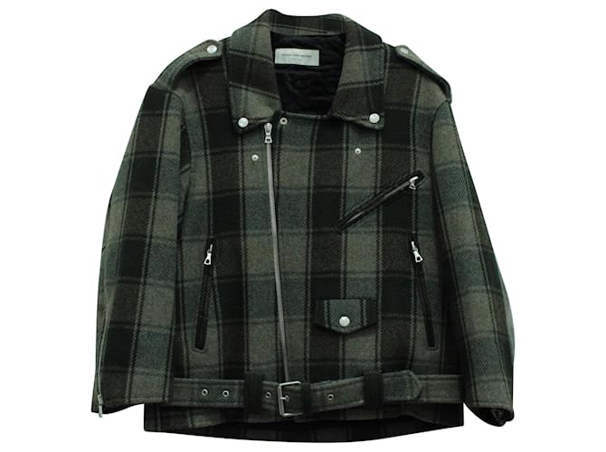 Dries Van Noten Vorna Plaid Oversized Wool Biker Jacket in Multicolor Wool