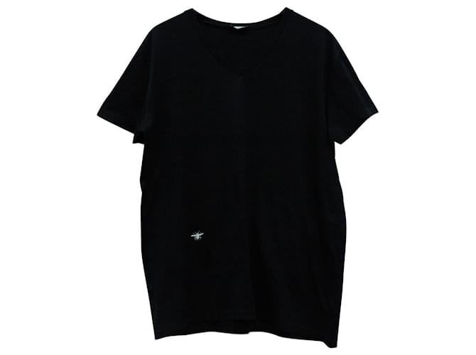 Dior Homme T-shirt Col V Logo Abeille en Coton Noir  ref.570766