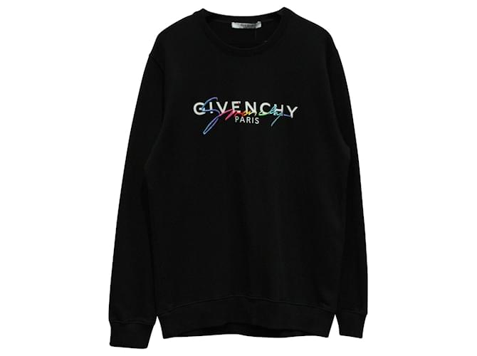 Givenchy Pull Ras du Cou Logo Rainbow Signature en Coton Noir  ref.570786