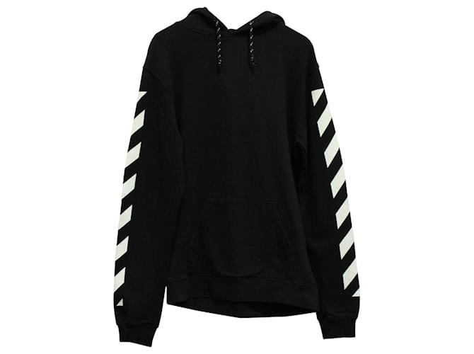 Off White Hoodie with Diagonal Lines Print in Black Cotton ref.570794 Joli Closet