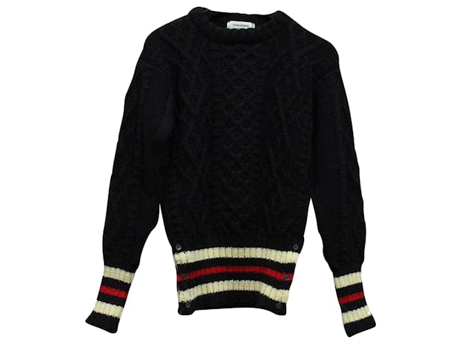 Thom Browne Cable Knit Sweater in Navy Blue Wool  ref.570797