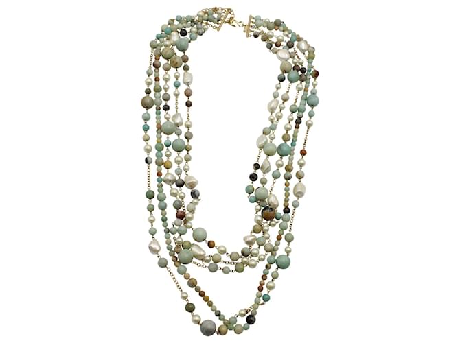 Collier Kenneth Jay Lane Collier à cinq rangs de perles d'amazonite multicolore en métal plaqué or Doré  ref.570799