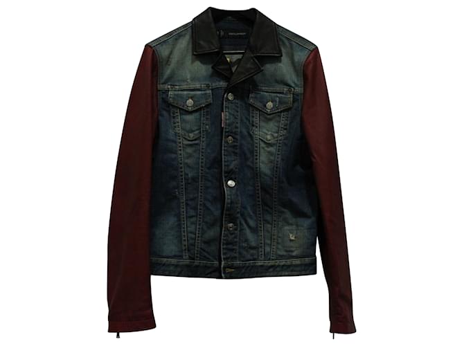 Dsquared2 Contrast Leather Sleeve Denim Jacket in Multicolor Cotton Python print  ref.570800