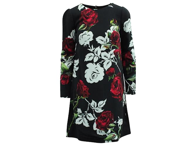 Vestido floral Dolce & Gabbana en viscosa negra Negro Fibra de celulosa  ref.570803