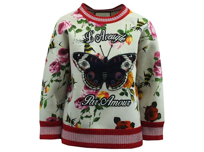 Gucci Pull à fleurs avec motif papillon en coton multicolore  ref.570806