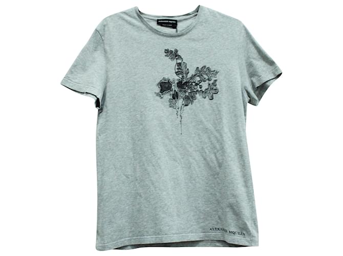 Alexander McQueen T-shirt à logo tête de mort en coton gris  ref.570809