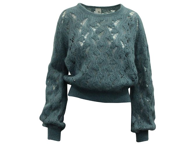 Iris & Ink Häkelstrickpullover aus blauer Wolle