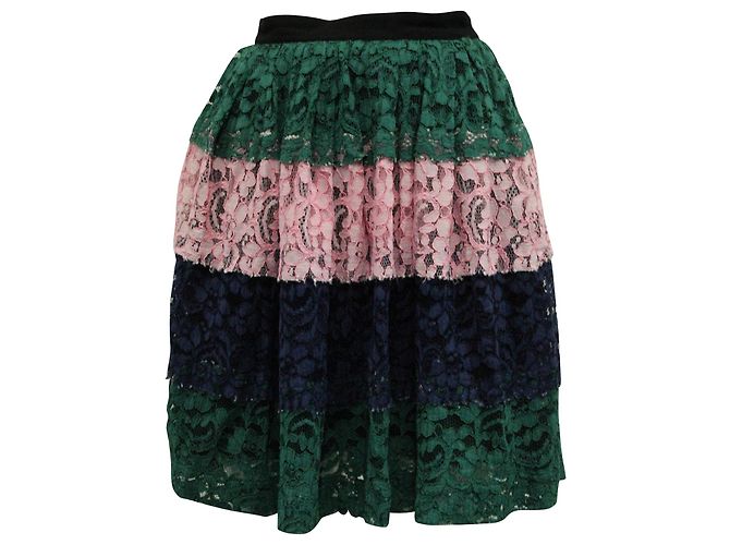 MSGM Striped Lace Skirt in Multicolor Polyamide Python print