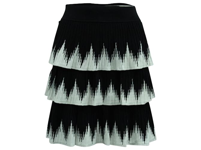 Maje Julia Tiered Skirt in Black and White Polyester Viscose  ref.570856