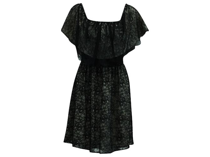 Alice + Olivia Lace Off Shoulder Short Dress in Black Nylon  ref.570888