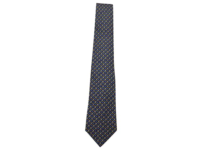 Hermès Hermes Krawatte mit Blumenmuster aus blauer Seide  ref.570899