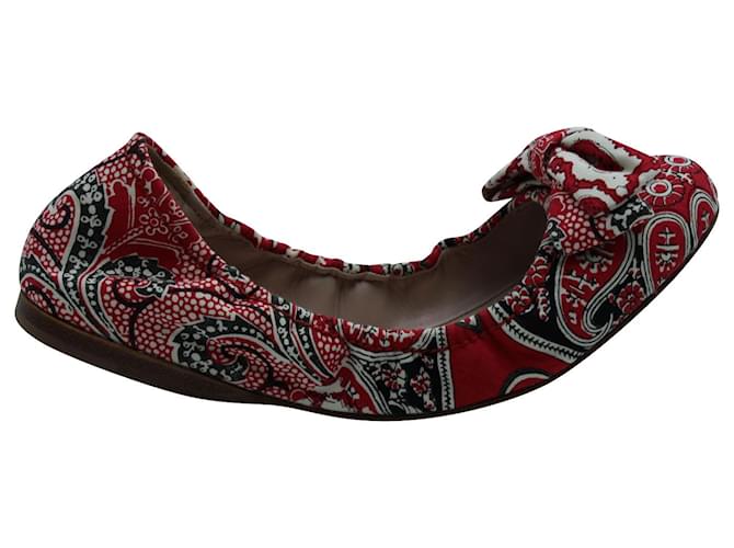 Miu Miu Paisley Print Ballerinas in Red Cotton and Leather  ref.570903