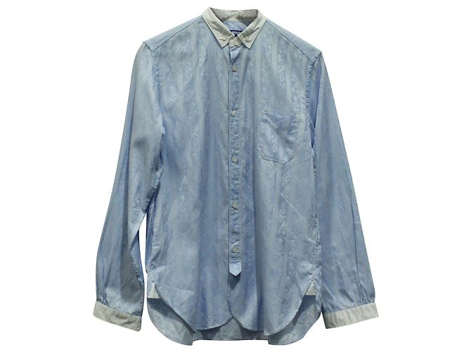 Junya Watanabe Floral Patterned Long Sleeve Shirt in Blue Cotton