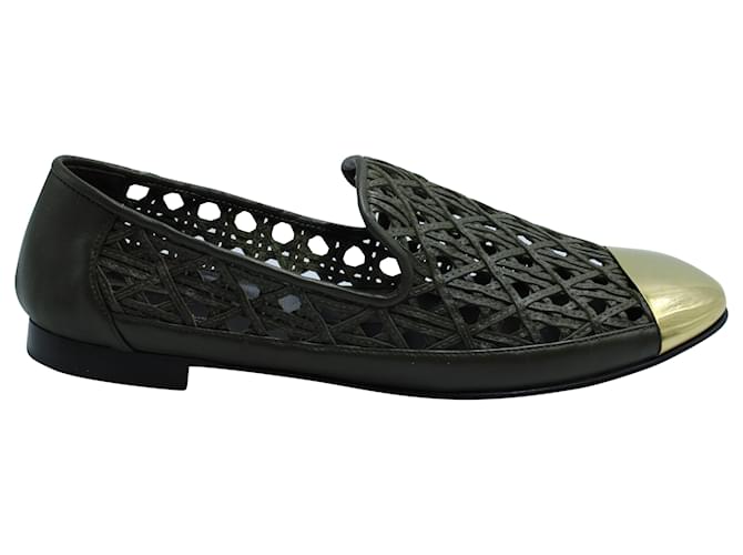 Giuseppe Zanotti Perforated Flats with Gold Captoe in Green Leather Khaki  ref.570920