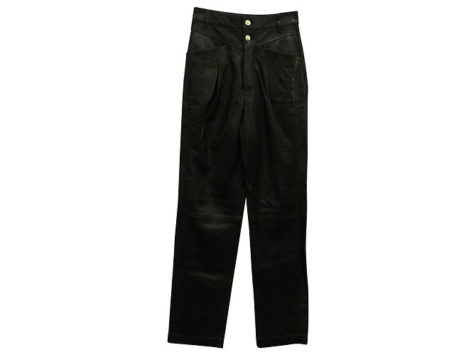 Calça reta plissada Iro Heim em couro preto