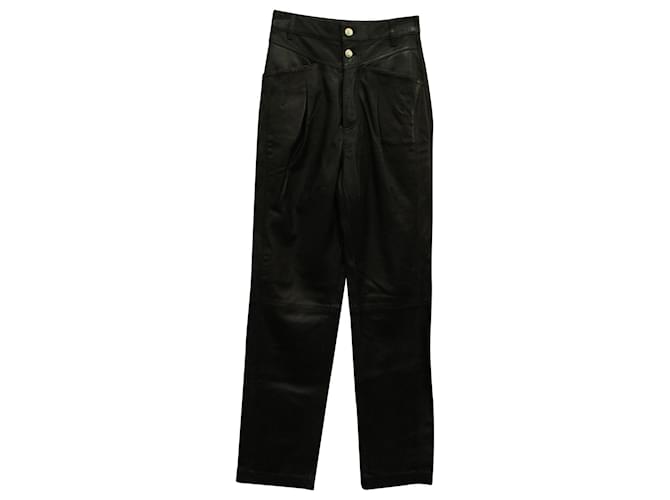 Iro Heim Pleated Straight Leg Pants in Black Leather   ref.570923