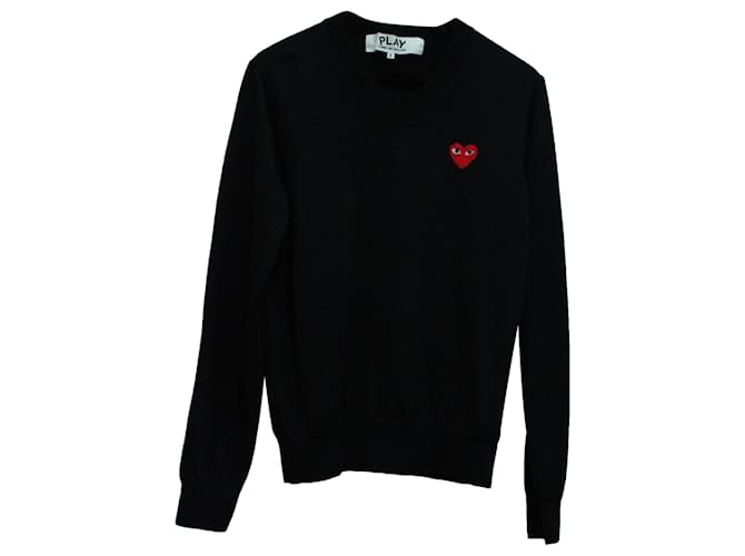 Comme Des Garcons Comme Des Garcon Play Heart Patch Sweater in Black Cotton Wool  ref.570927