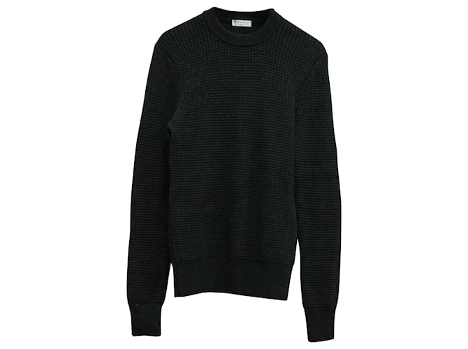 Sandro Paris Checked Pattern Texture Sweater in Dark Grey Wool  ref.570934