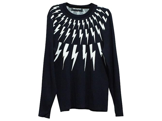 Neil Barrett Fair Isle Bolt Knit Sweater in Black Polyester  ref.570938
