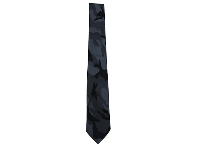 Cravate Valentino Garavani Camouflage en Soie Grise  ref.570939