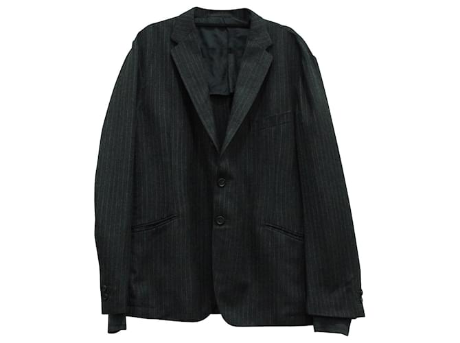 Chaqueta informal con puños en lana gris a rayas de Yves Saint Laurent  ref.570940