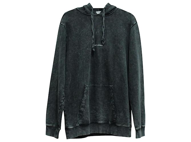 Felpa con cappuccio in cotone grigio effetto consumato con logo stampato Saint Laurent  ref.570959