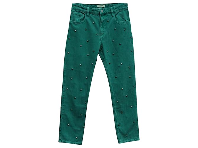 Isabel Marant Etoile Pearl Studded Jeans in Green Cotton  ref.570974
