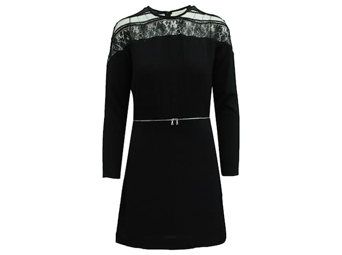 Sandro Paris Lace Shoulder Dress in Black Viscose Cellulose fibre  ref.570980