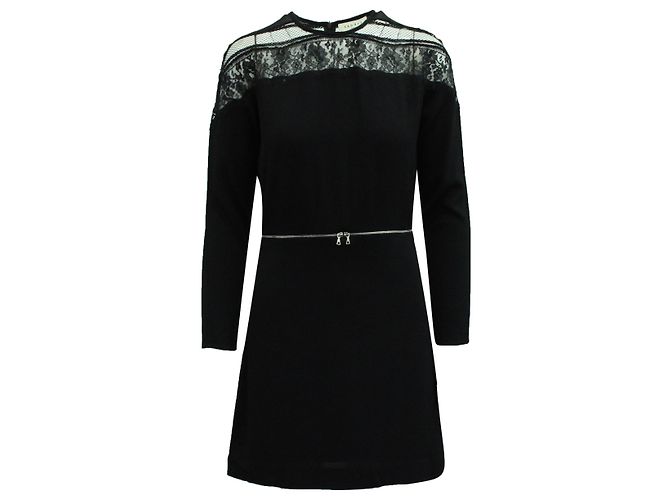 Sandro Paris Spitzenschulterkleid aus schwarzer Viskose