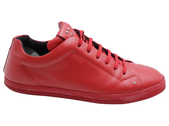 Fendi Faces Sneakers in Red Leather  ref.570981
