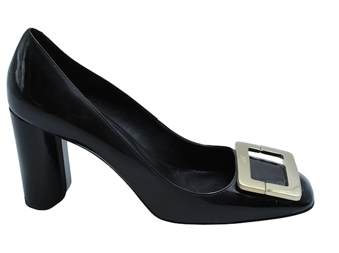 Roger Vivier Two Tone Buckle Square Toe Pumps in Black Patent Leather Patent leather  ref.570992