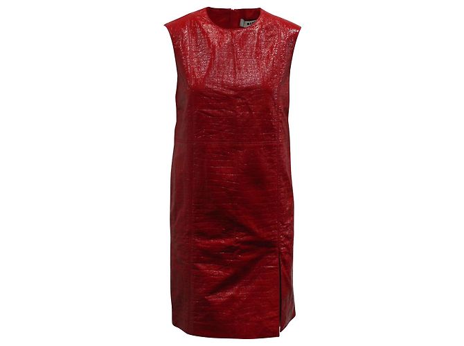 MSGM Etuikleid mit Krokodileffekt aus rotem Polyurethan